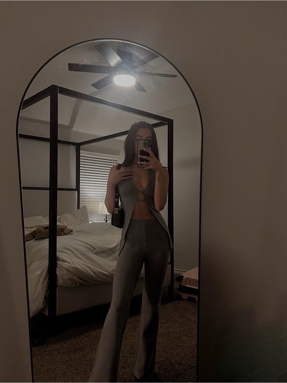 Sleeveless Cutout Knit 2 piece Jumpsuit in Charcoal Gray